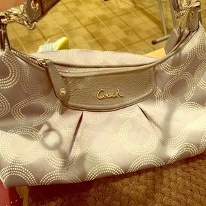 EUC gray Coach sateen logo going out purse! 👛